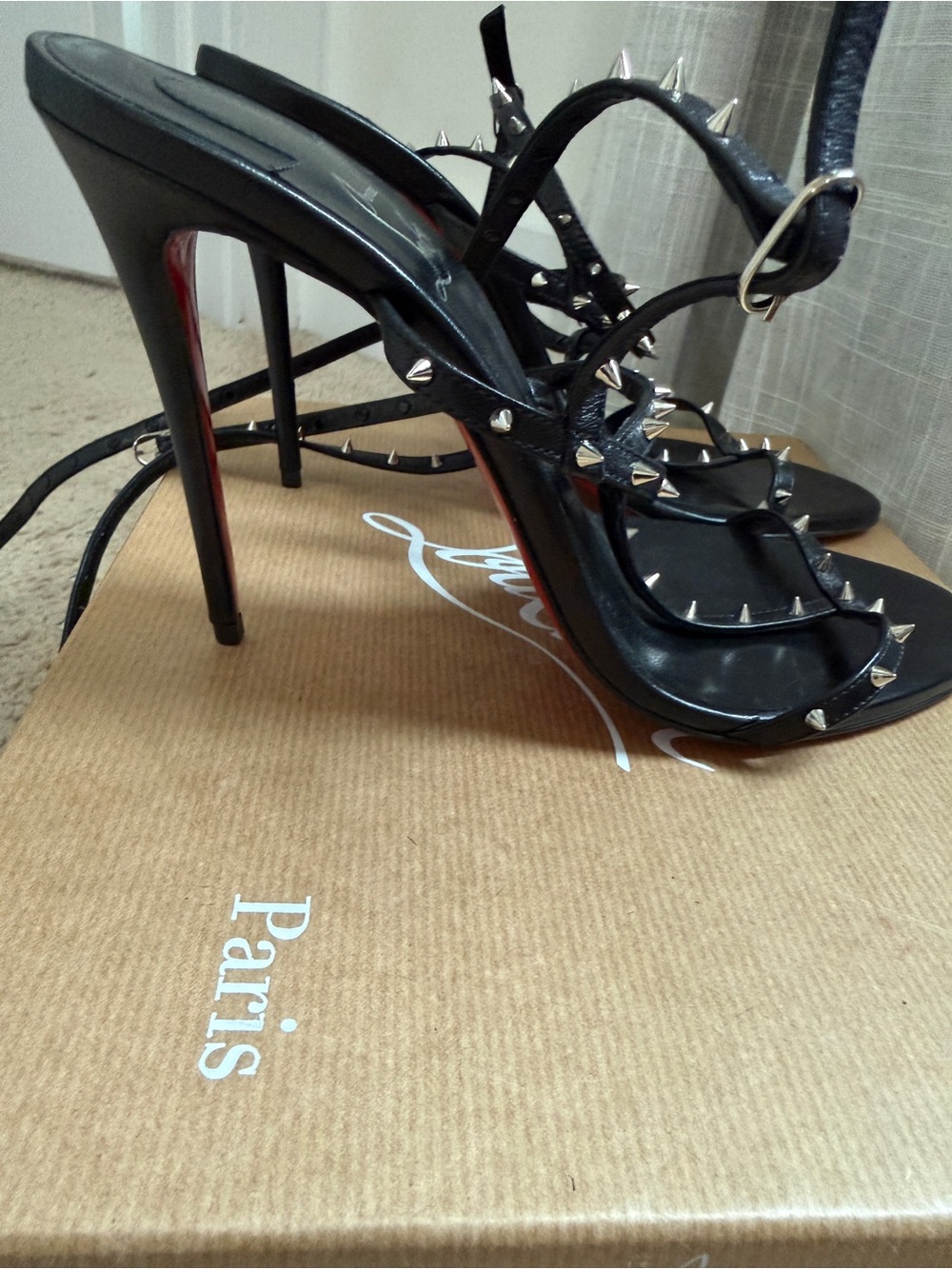 LIKE NEW GENTLY worn Christian Louboutin Black BOMBINA SPIKES